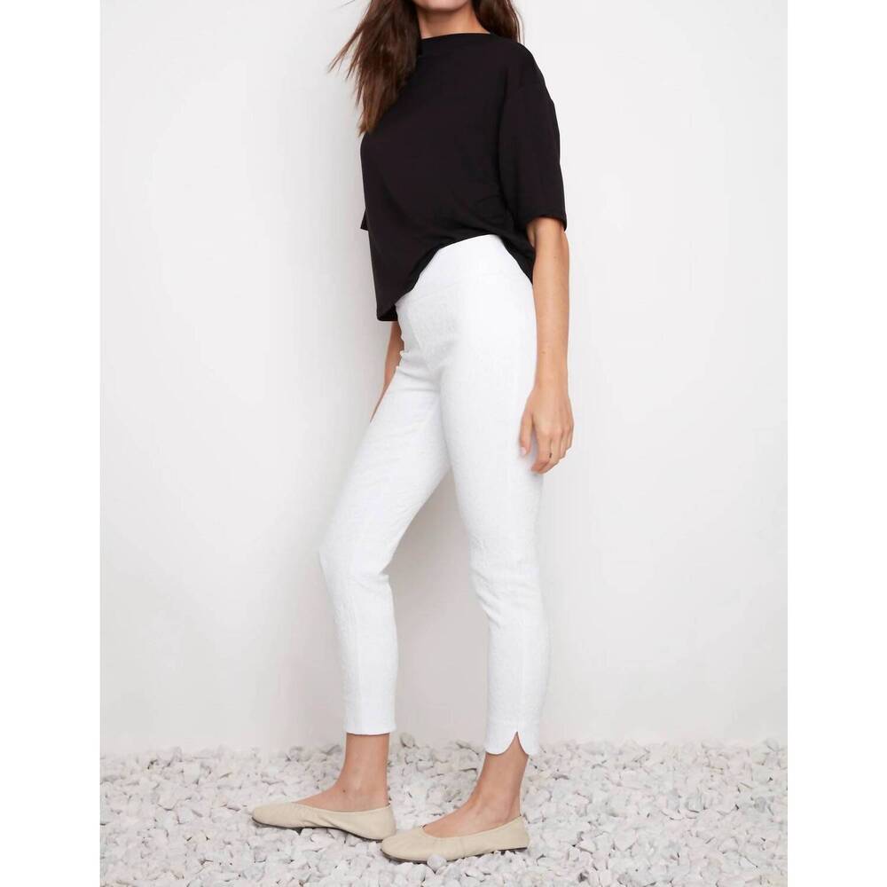 NEW UP! loom textured petal slit ankle pant in white